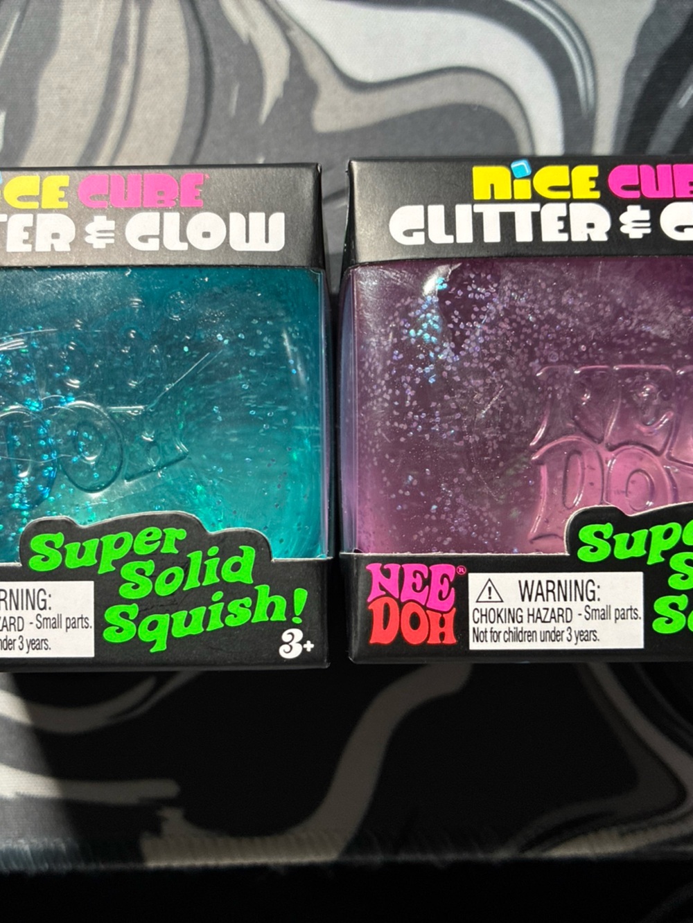 2X Schylling NeeDoh Nice Cube Glitter & Glow Blue ,Purple  Fidget Squish Toy